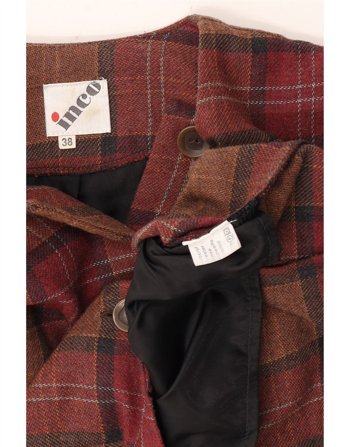 vintage Femmes Crop 4 Bouton Blazer Veste EU 38 Medium Brown Check