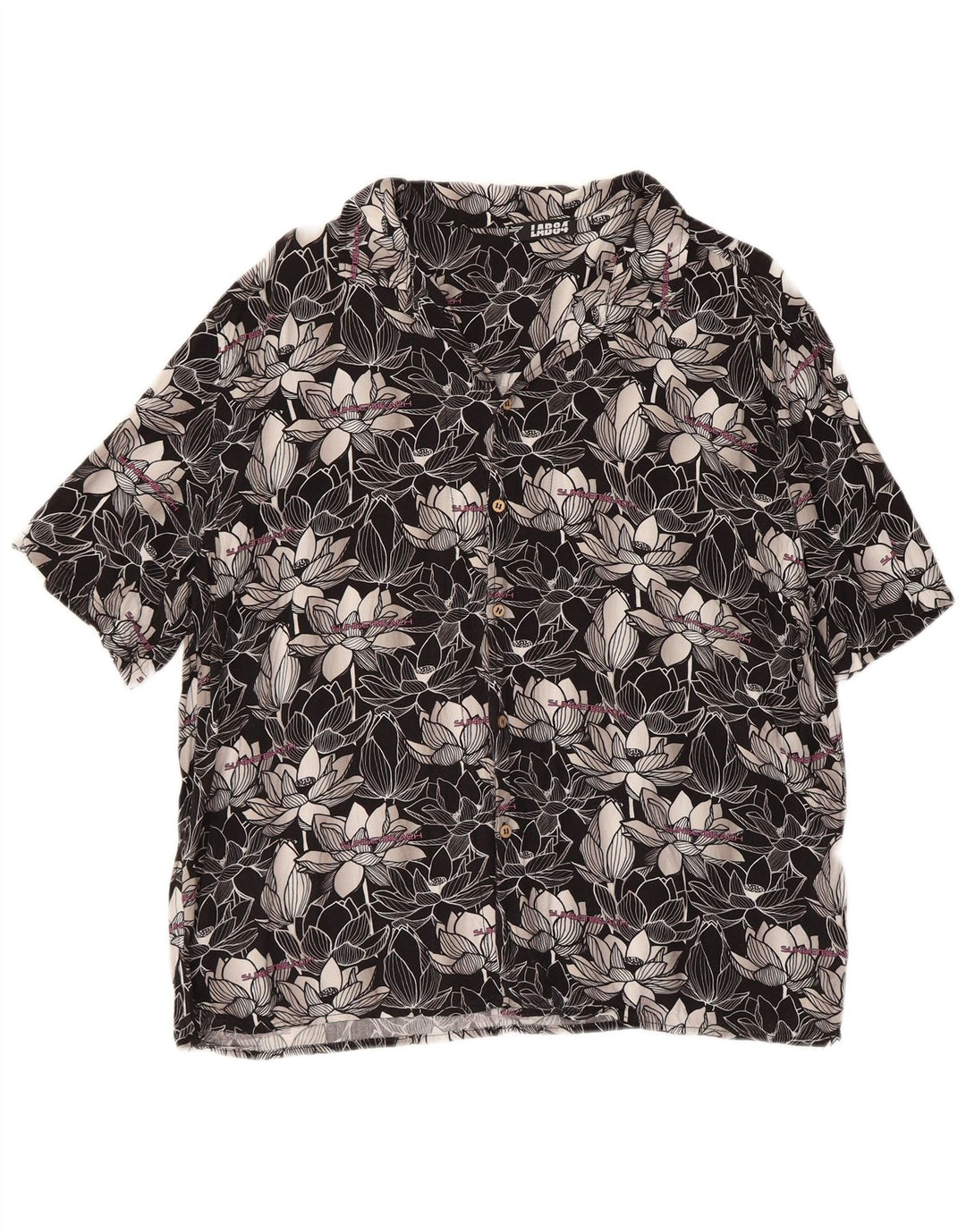 vintage Chemise à manches courtes pour hommes Grand Floral Noir