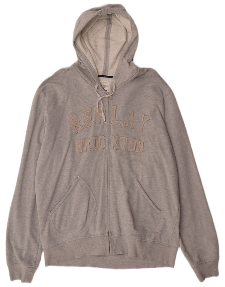 Replay Pull à capuche zippé graphique pour homme 2XL Gris Coton