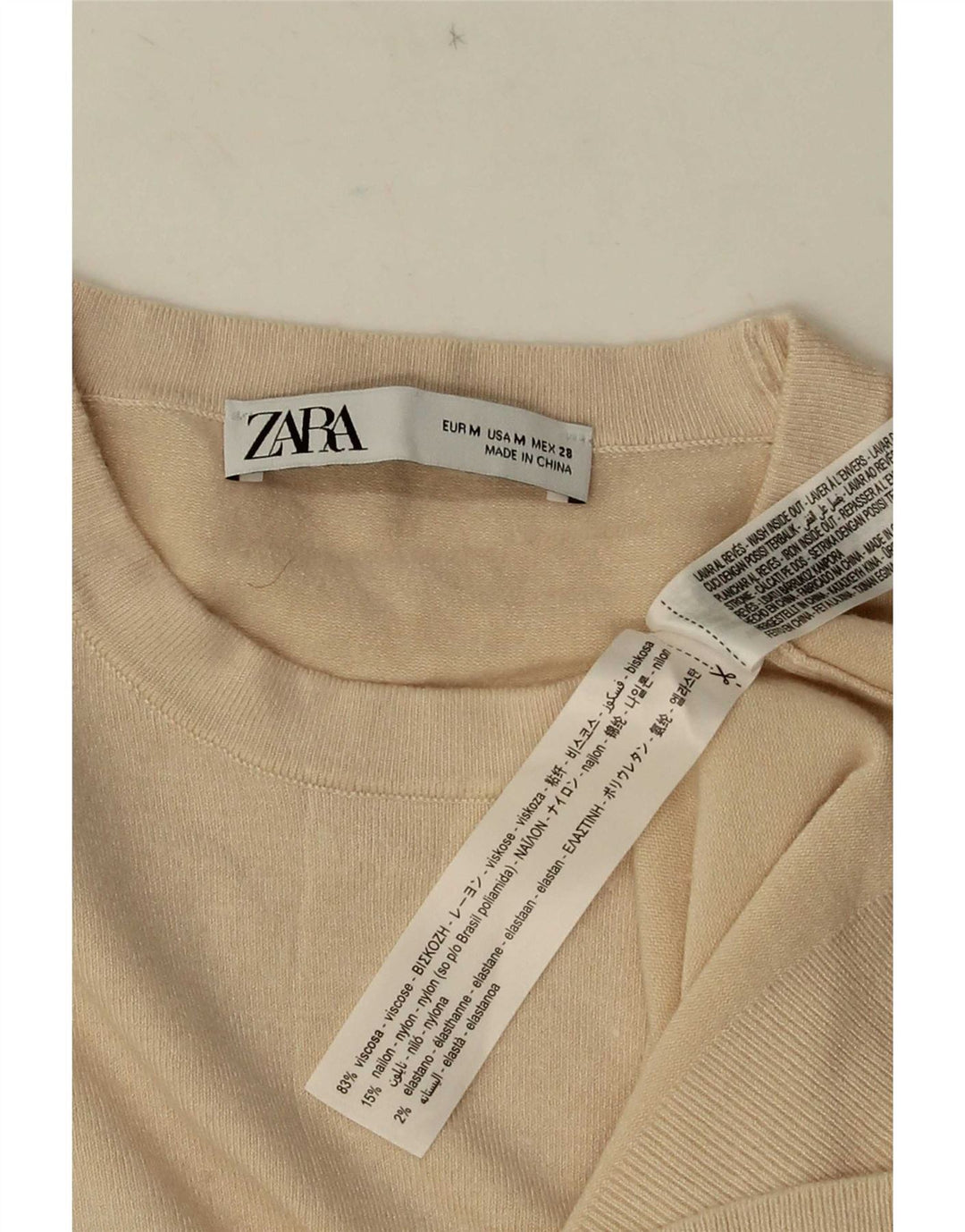 Zara Pull à col rond pour femme UK 12 Viscose beige moyen