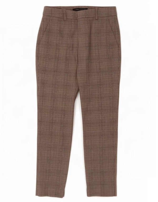 Zara Pantalon décontracté slim pour femme EU 34 2XS W24 L27 Marron pied-de-poule