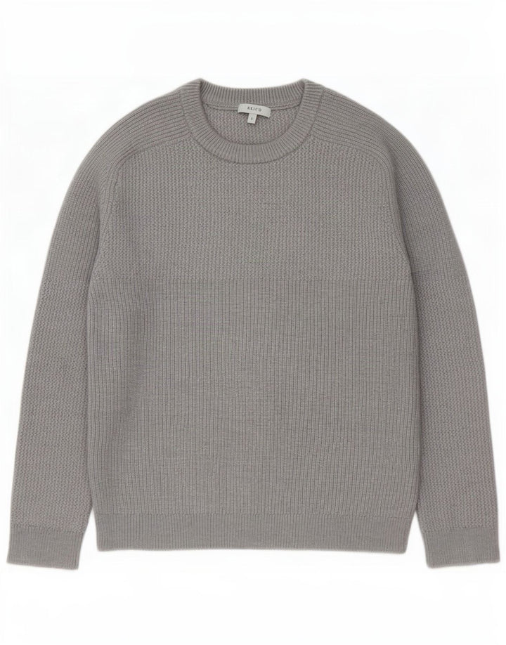 Reiss Pull à col rond pour homme en laine gris moyen