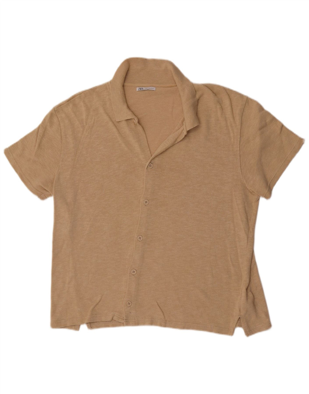 Zara Chemise À Manches Courtes Homme Beige Moyen Moucheté Coton