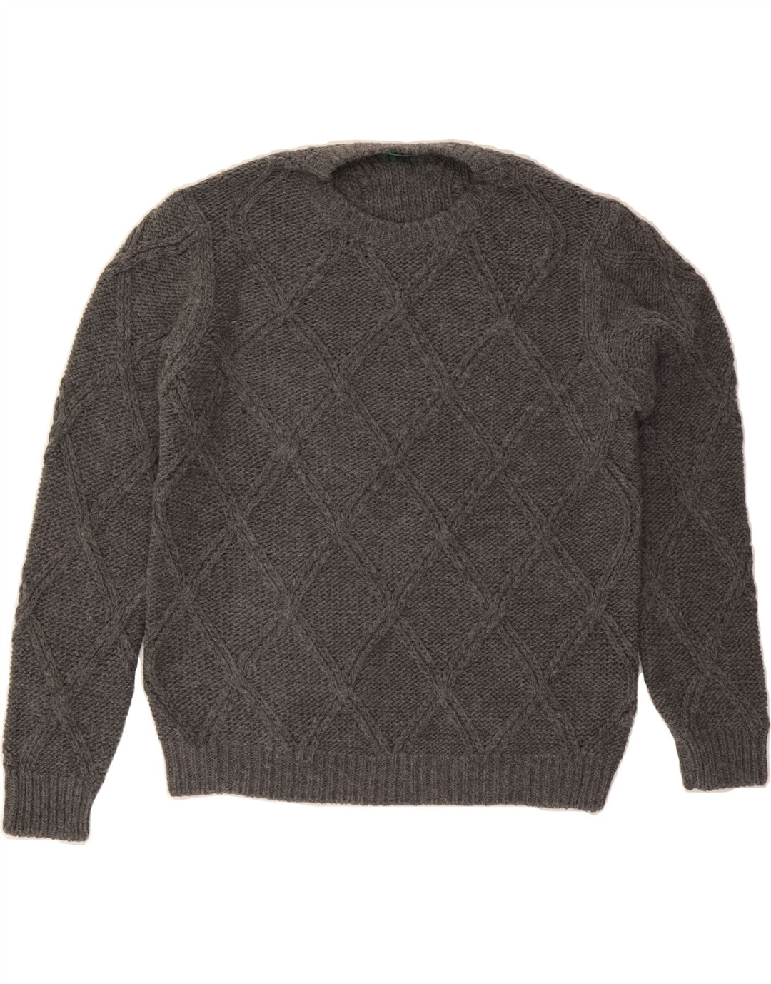 BENETTON Womens Crew Neck Jumper Sweater UK 16 Large Grey Vintage Benetton and Second-Hand Benetton from Messina Hembry 