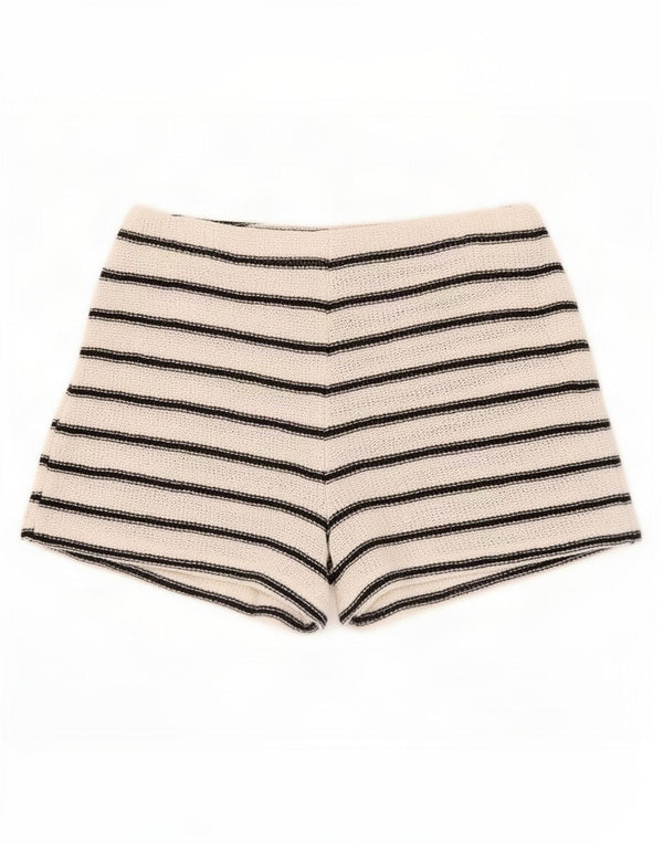 Zara Pantalon chaud taille haute pour femme Medium W28 en coton rayé blanc cassé