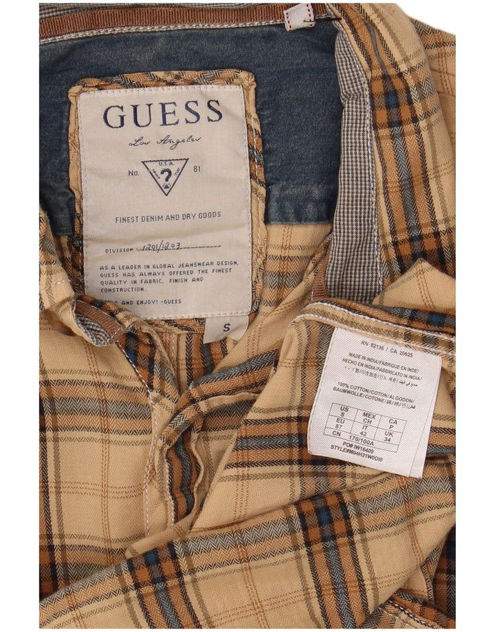 Guess Chemise en flanelle pour homme en coton à petits carreaux beige