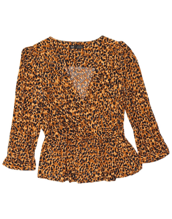Zara Chemisier court à manches longues pour femme UK 10 Petit imprimé animal marron