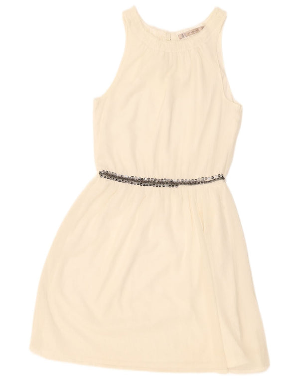 Zara Womens Trafaluc Robe trapèze sans manches UK 6 XS Blanc cassé