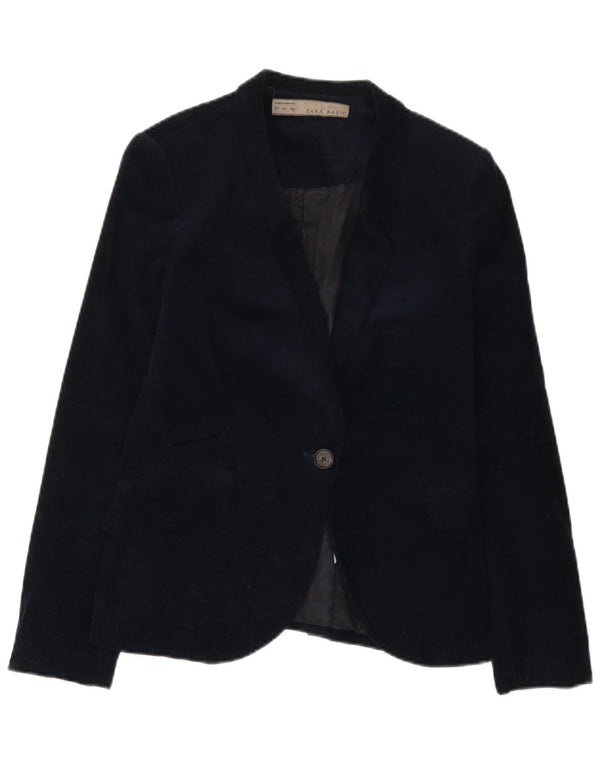 Zara Womens 1 Button Corduroy Blazer Jacket UK 14 Large Bleu Marine Coton
