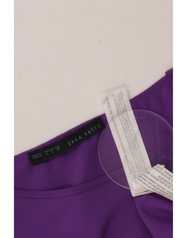 Zara Femme Top Manches 3/4 UK 16 Large Violet Polyester