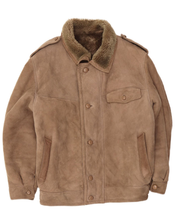 veste en peau de mouton militaire vintage pour hommes IT 52 XL Beige