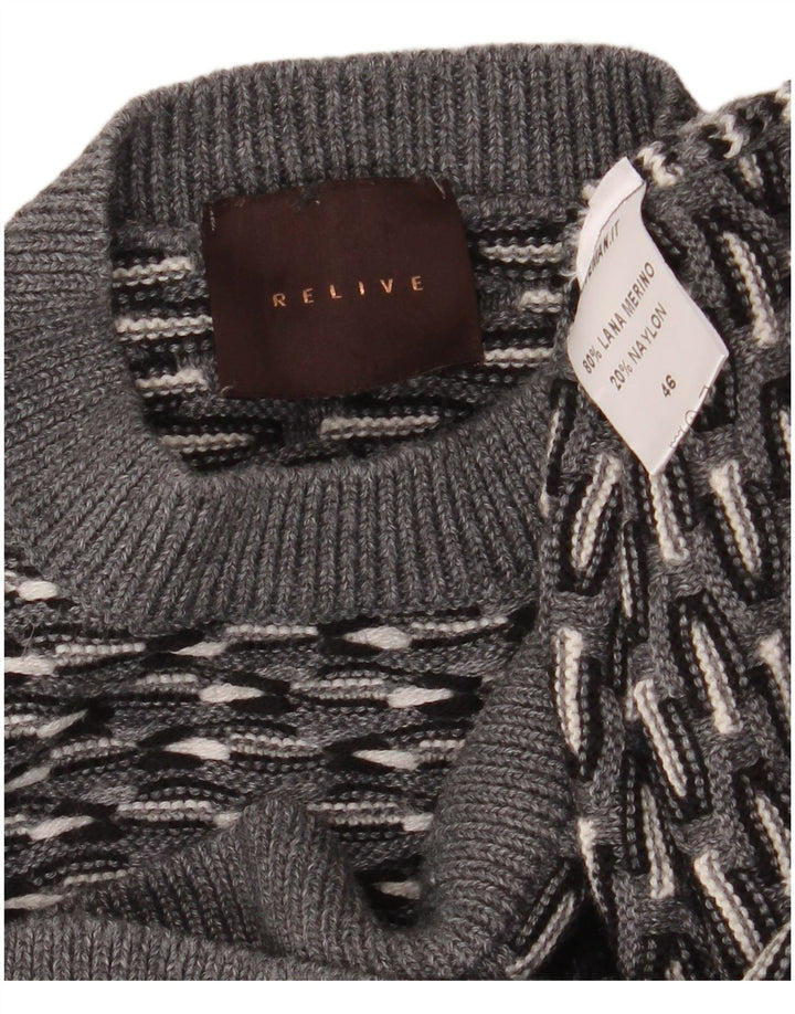 RELIVE Pull col rond homme IT 46 petit gris rayé en laine