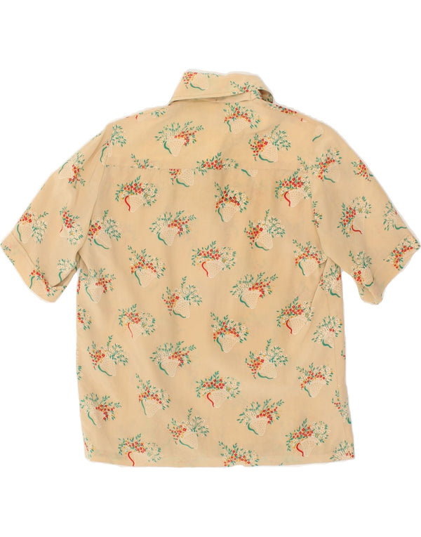 VINTAGE Womens Front Tie Short Sleeve Shirt UK 14 Large Beige Floral