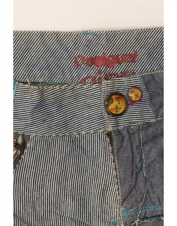 Desigual Short Regular Femme EU 36 Small W28 Bleu Marine Patchwork Coton