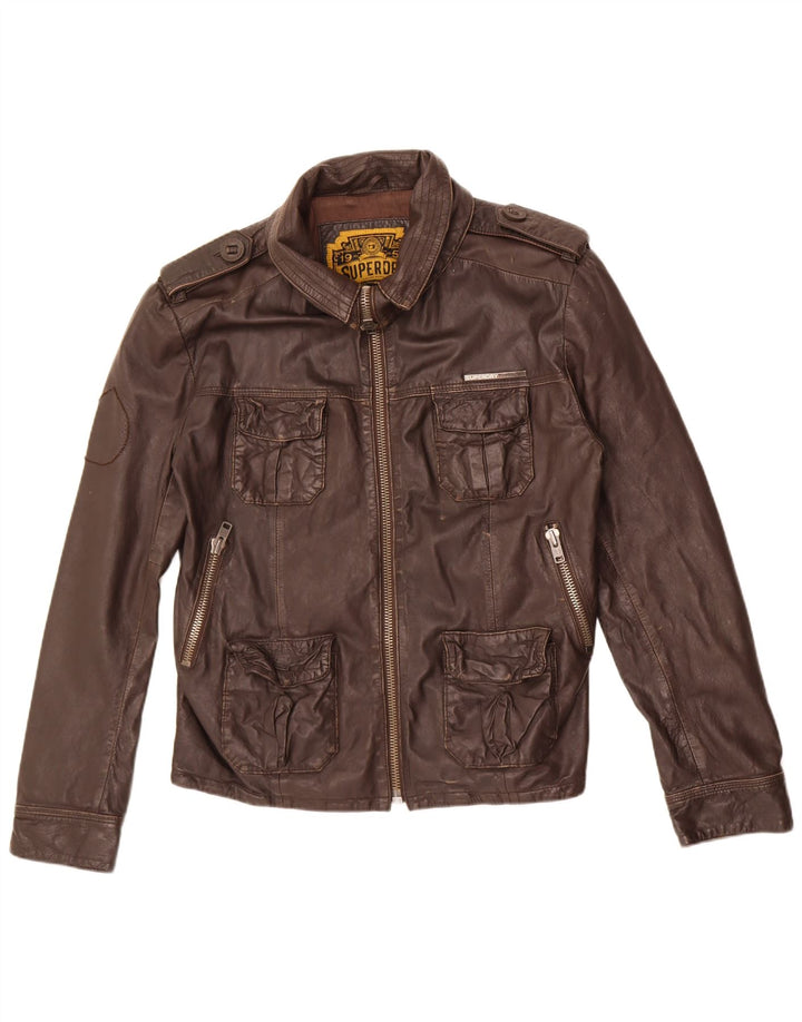 Superdry Veste en cuir militaire pour homme UK 42 XL Cuir marron