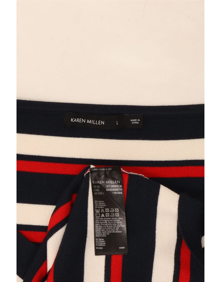 KAREN MILLEN Haut Femme Manches Longues UK 14 Large Rayé Multicolore