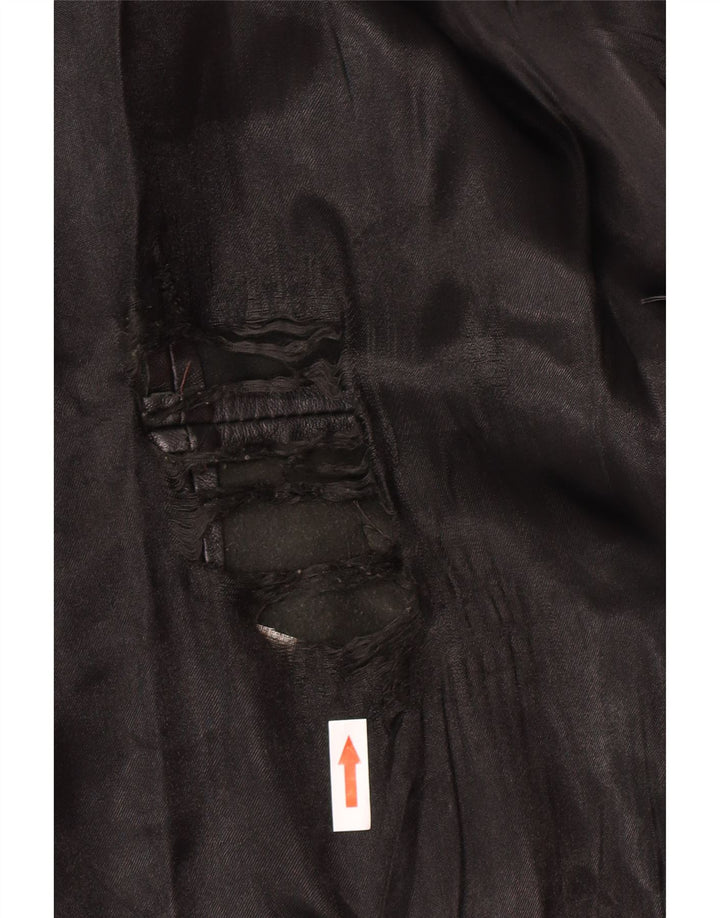 veste en cuir double boutonnage vintage pour hommes UK 34 XS Noir Rétro