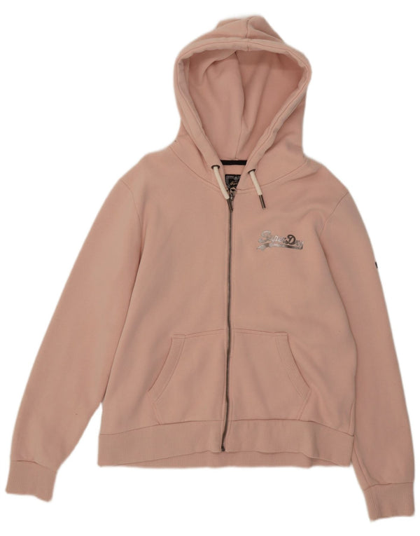 Superdry Pull à capuche zippé graphique pour femme UK 14 Grand coton rose