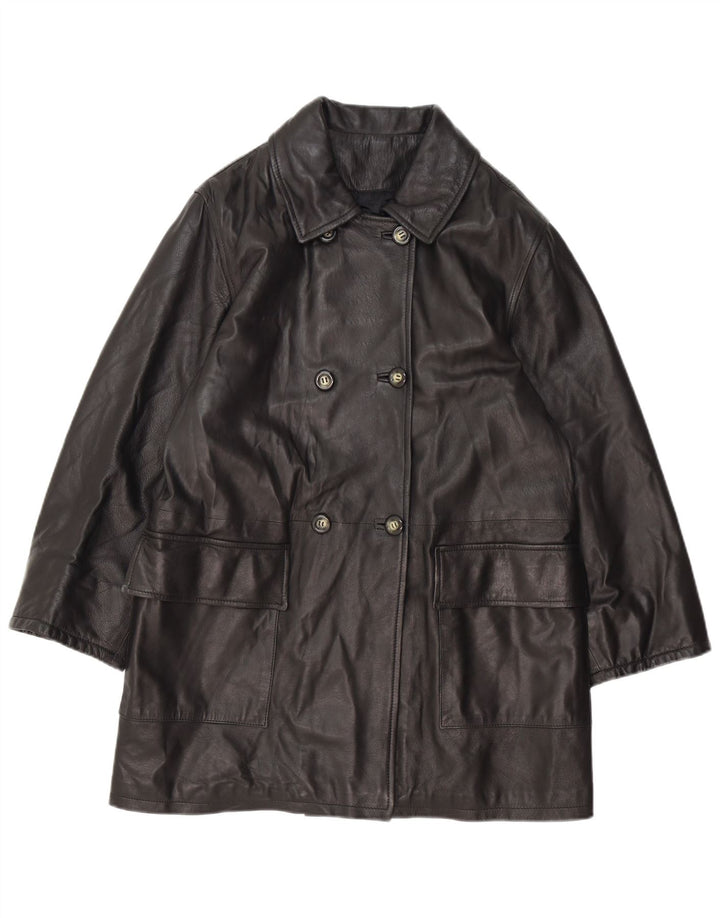 vintage Femme Oversize Double Breasted Manteau IT 42 Moyen Noir