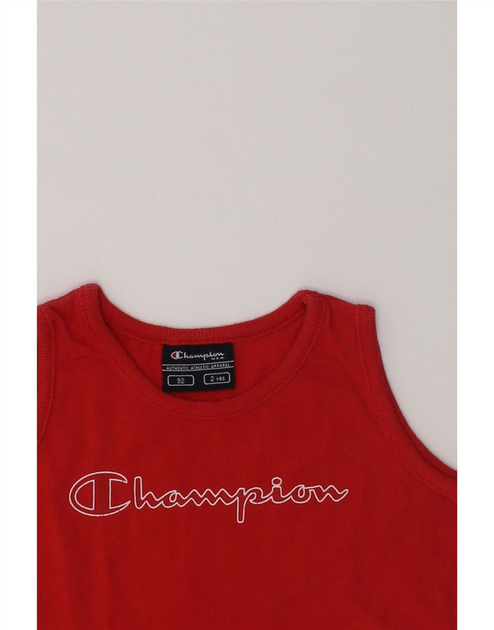 CHAMPION Baby Boys Graphic Vest Top 18-24 Months Red Cotton | Vintage Champion | Thrift | Second-Hand Champion | Used Clothing | Messina Hembry 