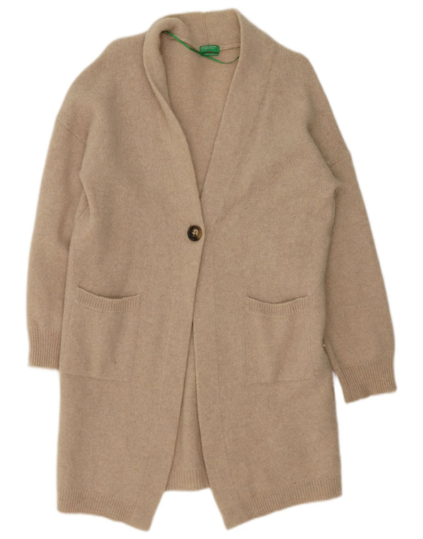 Benetton Cardigan Long pour Femme UK 14 Grande Laine Beige