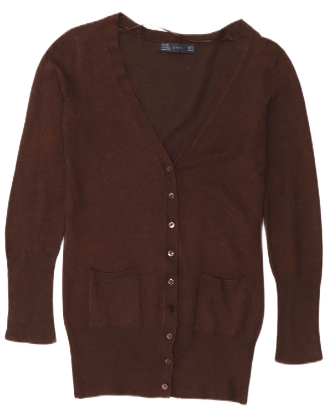 Zara Cardigan Femme Pull UK 12 Rayonne Marron Moyen