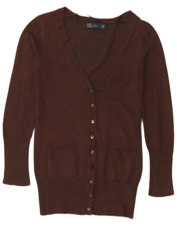 Zara Cardigan Femme Pull UK 12 Rayonne Marron Moyen