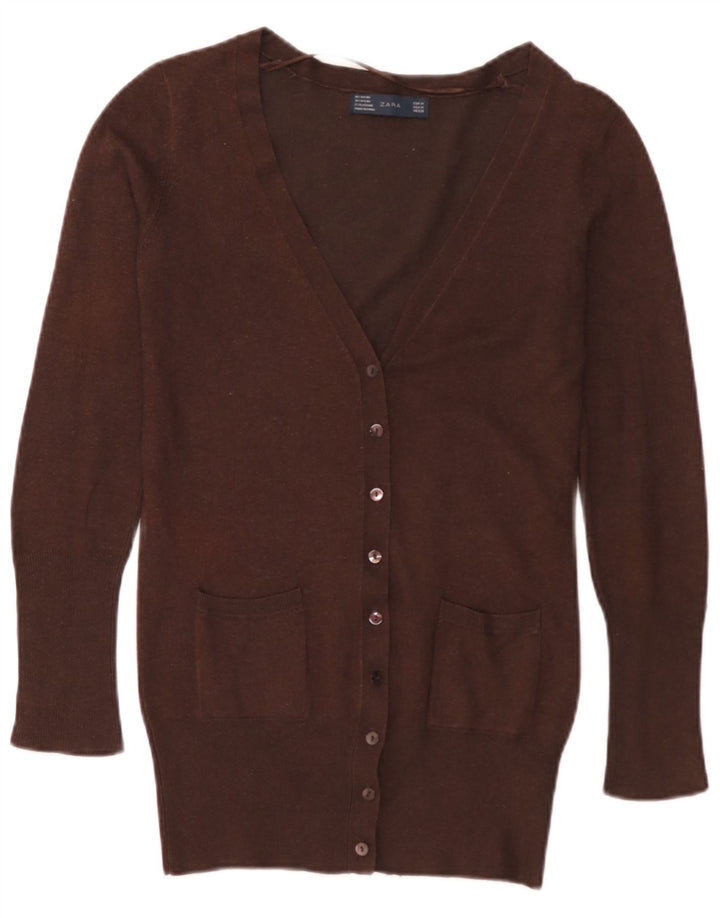 Zara Cardigan Femme Pull UK 12 Rayonne Marron Moyen