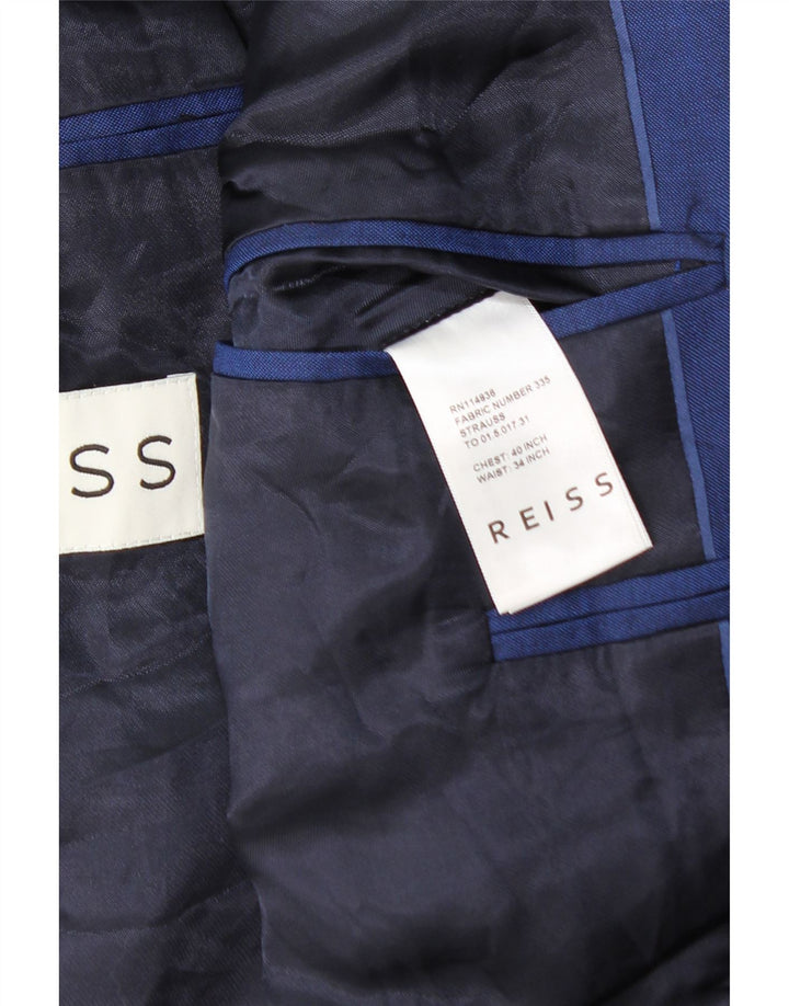 Reiss Veste Blazer 1 Bouton Homme UK 40 Grande Laine Bleue