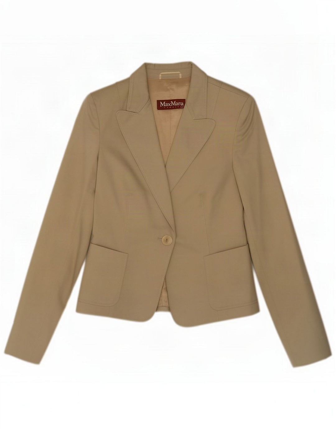 Max Mara Veste blazer 1 bouton pour femme UK 12 Coton beige moyen