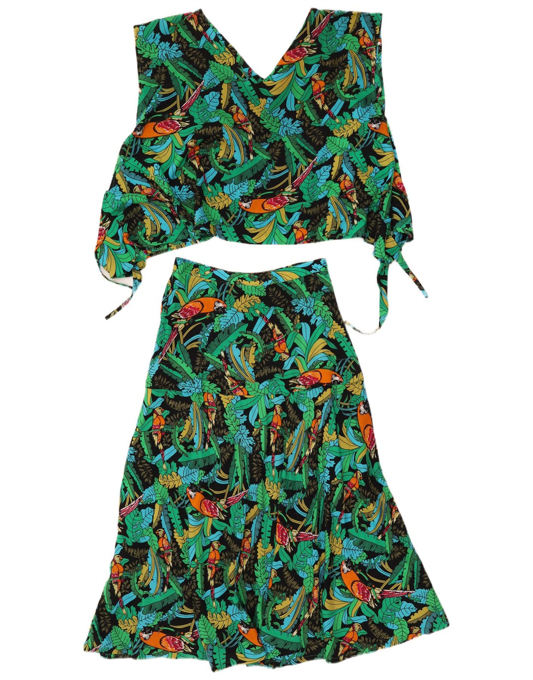 vintage Femmes 2 Pièces Jupe Ensemble Moyen W26 Vert Floral Hawaïen