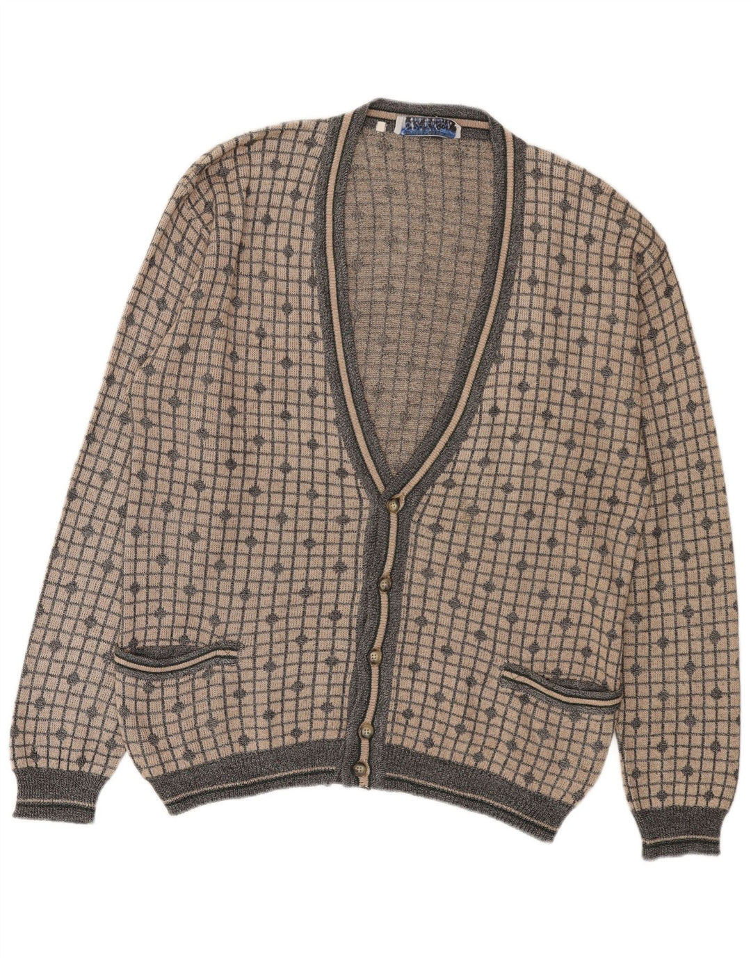 Spazio Cardigan Homme Pull IT 52 Grand Carreau Beige Coton