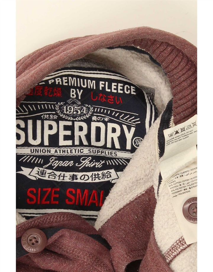 Superdry Sweat-shirt à col boutonné pour homme Petit coton bordeaux