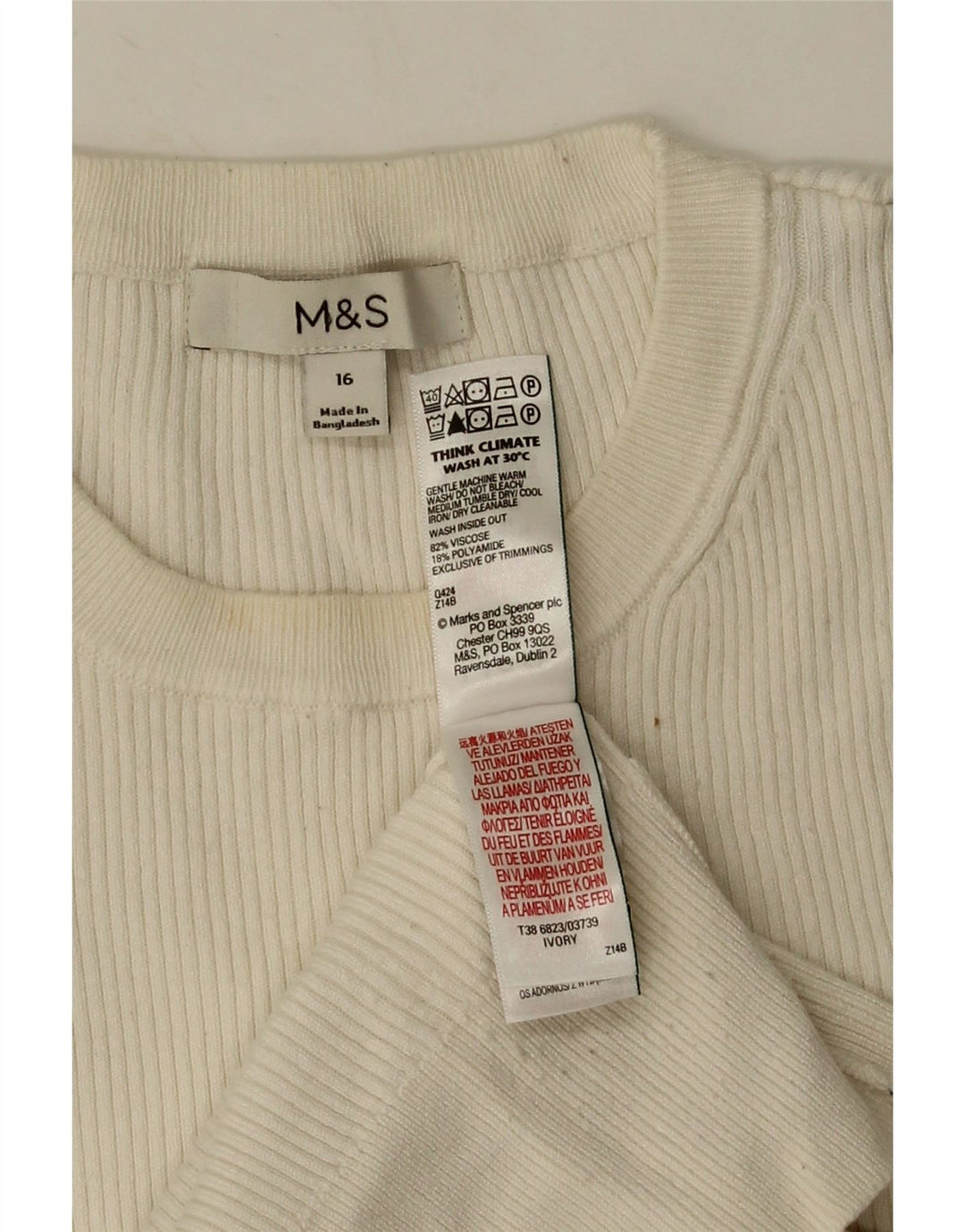 Marks & Spencer Haut à manches longues pour femme UK 16 Large Viscose blanche