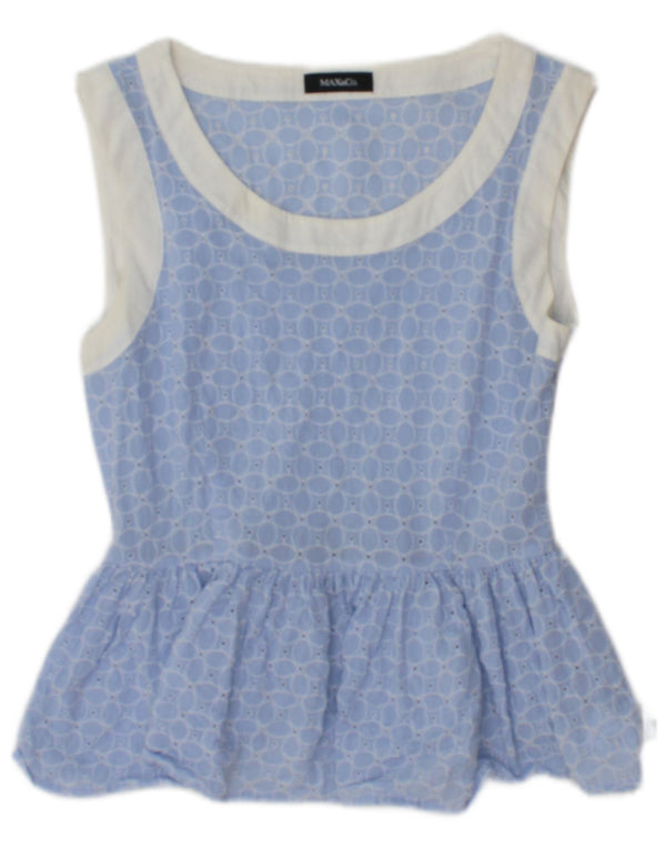Max & Co. Chemisier court sans manches pour femme UK 8 Petit coton floral bleu