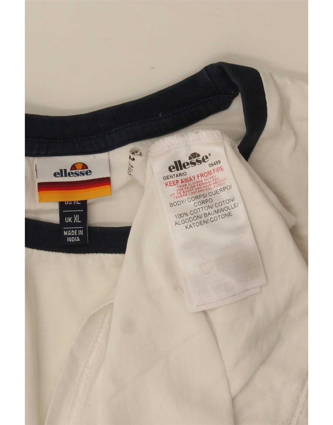Ellesse T-Shirt Top XL Blanc Rayé Coton Homme