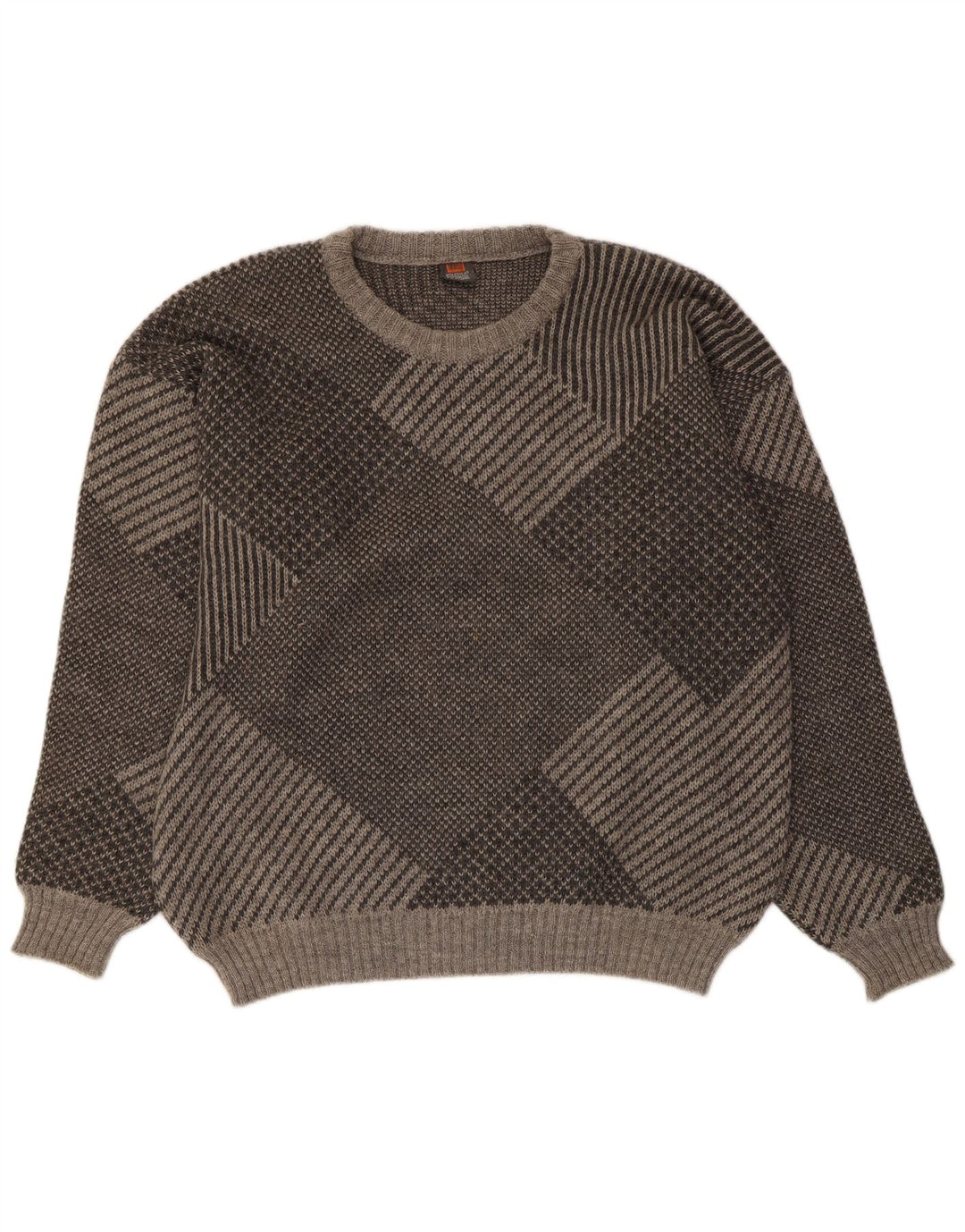 VINTAGE Pull ras du cou pour homme IT 56 2XL Gris Géométrique