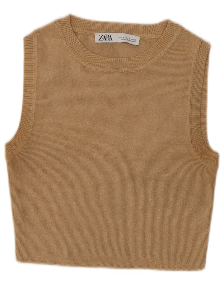 Zara Womens Crop Débardeur UK 10 Petit Beige