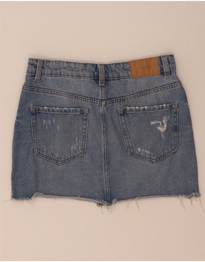 Zara Femmes Mini Jupe En Jean En Détresse Petit W26 Bleu