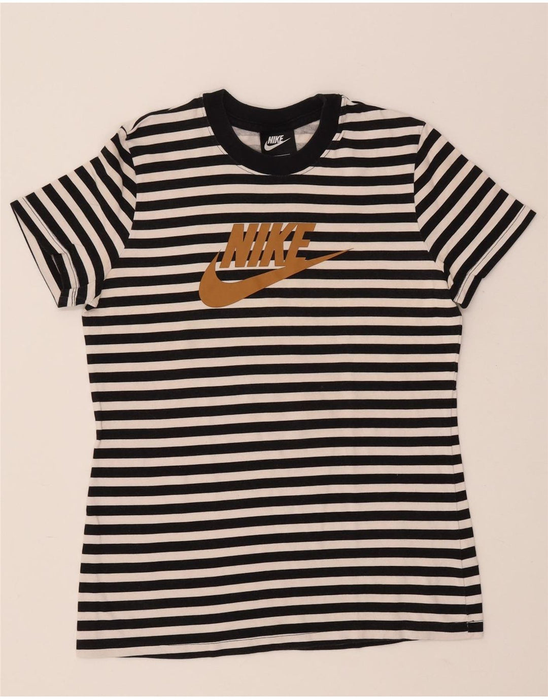 NIKE T-shirt graphique pour femme UK 12 en coton rayé noir moyen