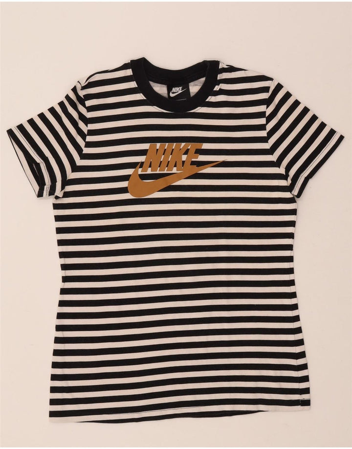 NIKE T-shirt graphique pour femme UK 12 en coton rayé noir moyen