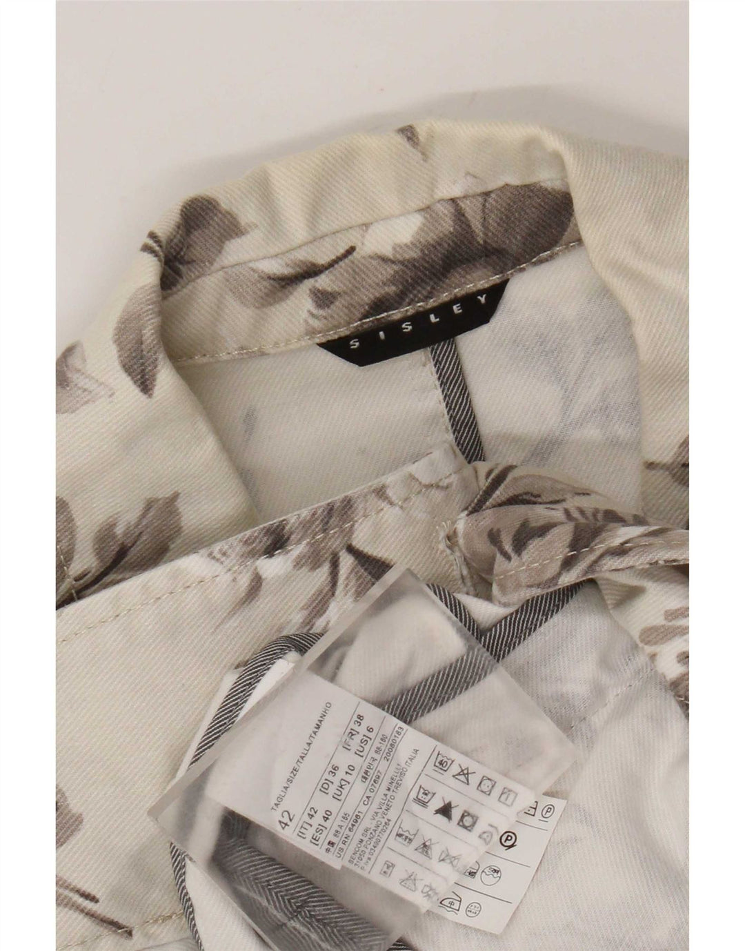 Sisley Veste blazer en jean à 2 boutons pour femme UK 10 Petit blanc cassé floral