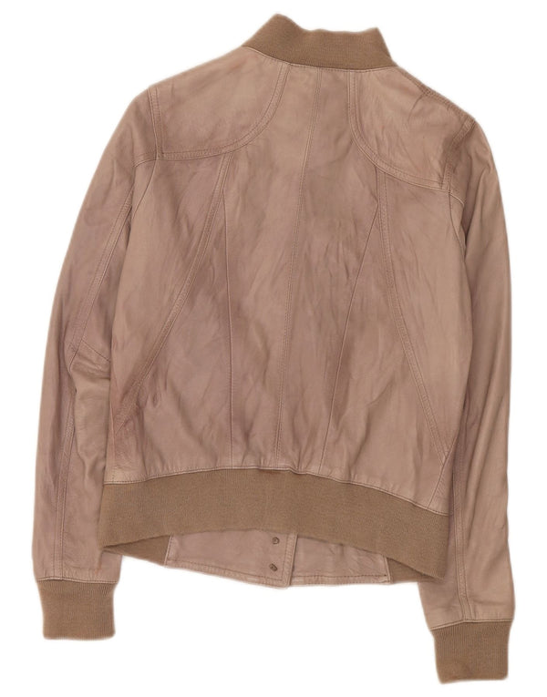 Zen Womens Crop Leather Jacket UK 8 Small Brown Leather