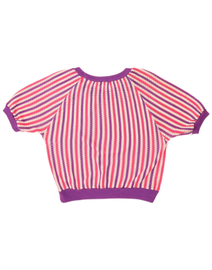 VINTAGE Femme Col Bateau Pull Pull UK 14 Grand Rayé Multicolore