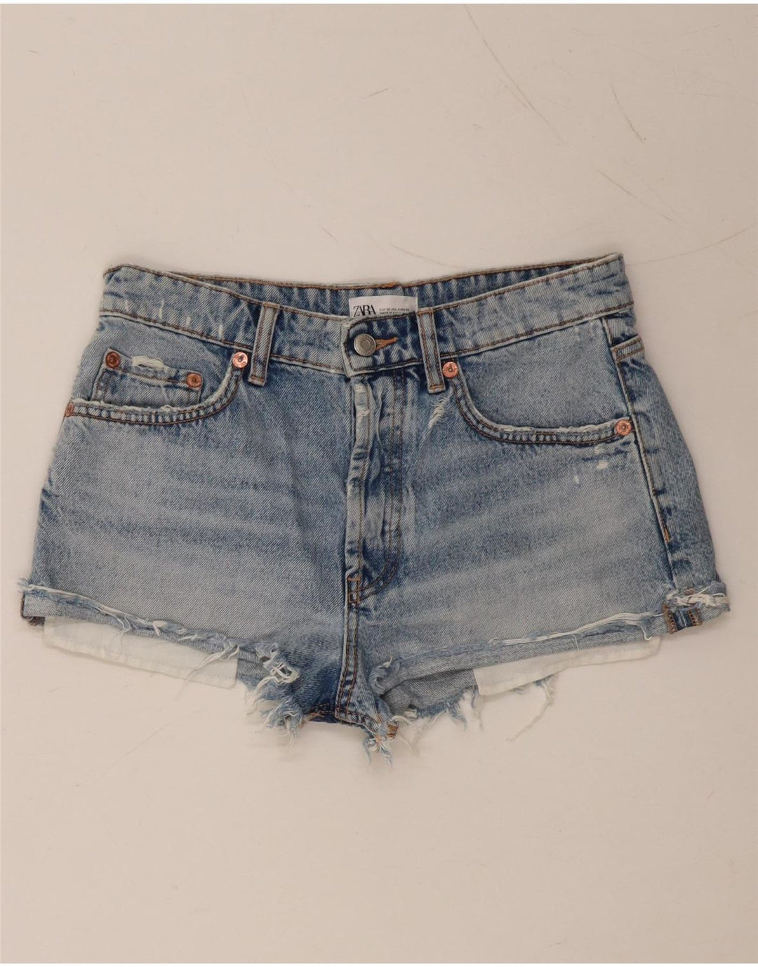 ZARA Short en jean vieilli pour femme EU 36 XS W26 Bleu Coton