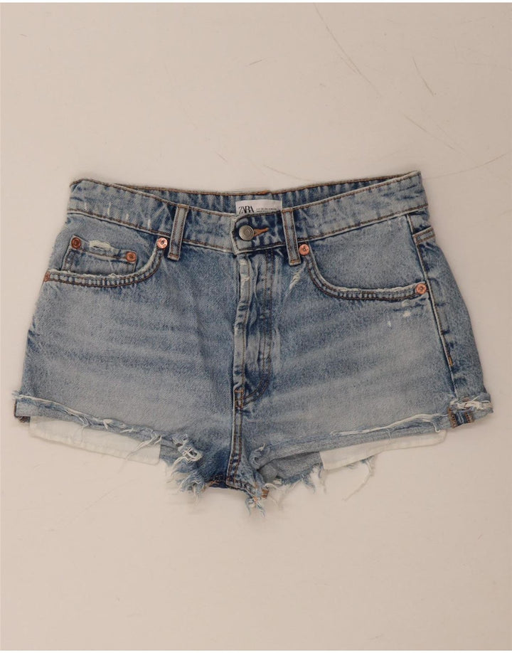 ZARA Short en jean vieilli pour femme EU 36 XS W26 Bleu Coton