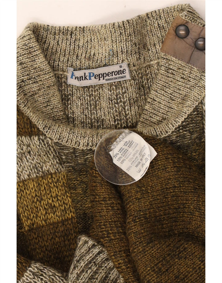 Frank Pepperone Pull col roulé pour homme XL en laine rayée kaki