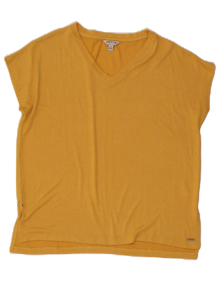 ORVIS Womens T-Shirt Top UK 16 Large Yellow Polyester Vintage Orvis and Second-Hand Orvis from Messina Hembry 