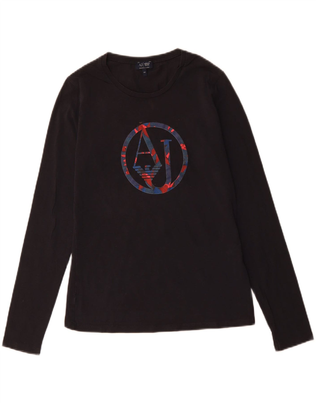 Armani Jeans Haut Graphique Femme Manches Longues IT 44 Coton Noir Moyen