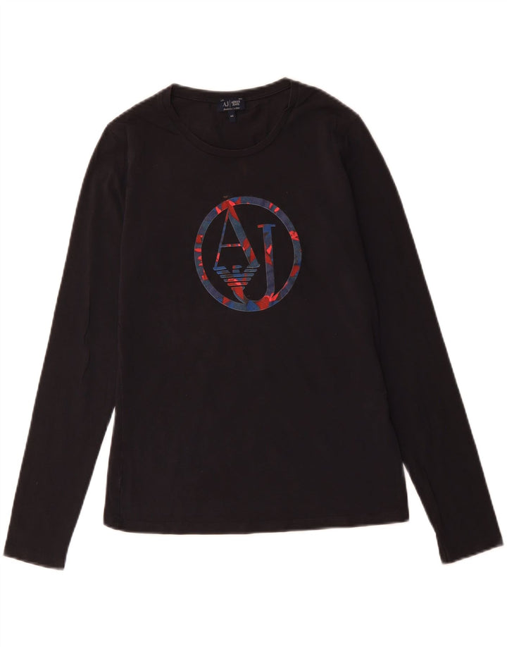 Armani Jeans Haut Graphique Femme Manches Longues IT 44 Coton Noir Moyen